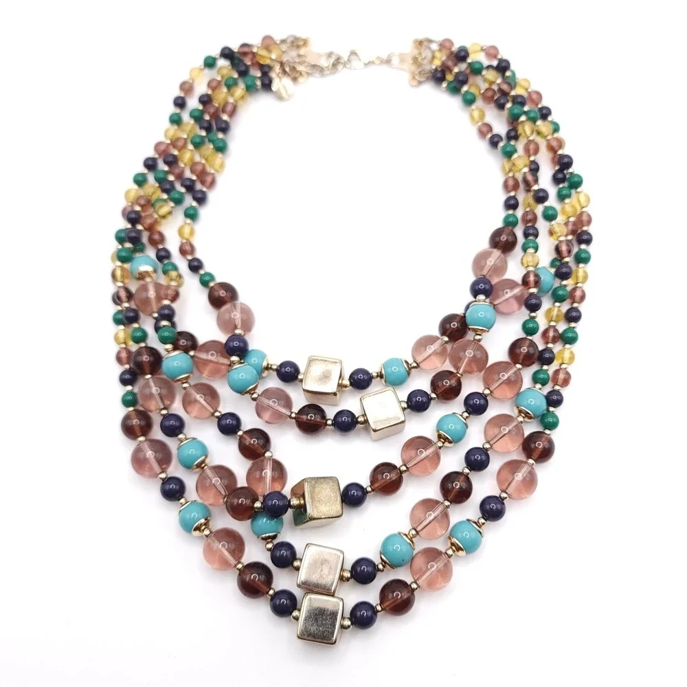 Talbots Multi Strand Necklace Beaded‎ Glass Acrylic Gold Tone